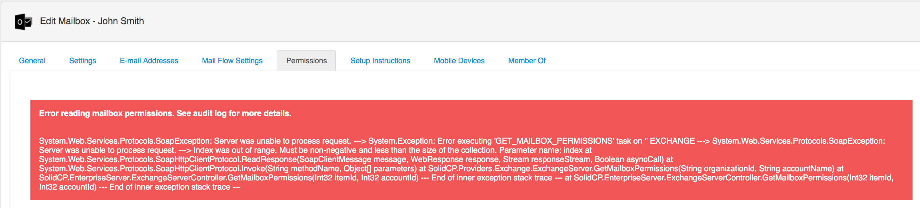 Exchange 2016 Permissions Error